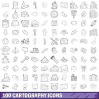 100 cartography icons set, outline style