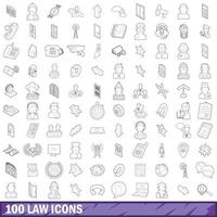 100 law icons set, outline style vector