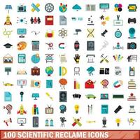 100 scientific reclame icons set, flat style vector