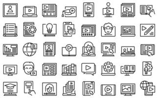 Video tutorial icons set outline vector. Online stream vector