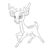 lindo ciervo página para colorear para niños contorno animal reno libro para colorear dibujos animados vector ilustración