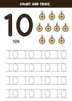 Tracing numbers worksheet with cute pirate elements. vector