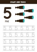 Tracing numbers worksheet with cute pirate elements. vector