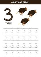 Tracing numbers worksheet with cute pirate elements. vector