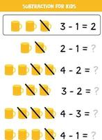 Subtraction with yellow mug. Educational math game for kids. vector