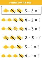 Subtraction with yellow fish. Educational math game for kids. vector