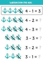 Subtraction with blue anchor. Educational math game for kids. vector