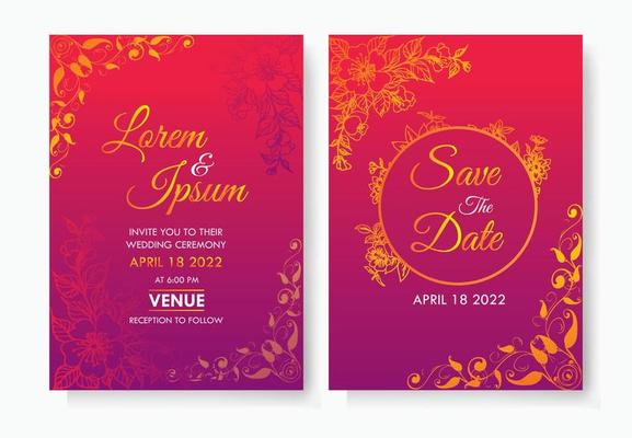 Elegant Wedding Invitation Card Template Celebration Ceremony Reception Set Floral Orange Leaf Decoration With Text