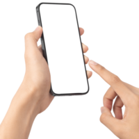 Hand holding and using phone mockup cutout, Png file