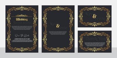 diseño de tarjeta de invitación de boda enmarcada vintage con adornos. vector
