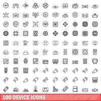 100 device icons set, outline style vector