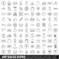 100 sales icons set, outline style vector