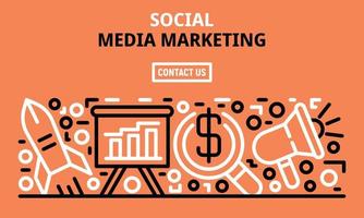 Social media marketing banner, outline style vector