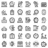 Gym time icons set, outline style vector