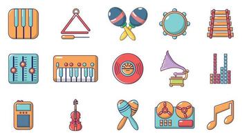 Musical instrument icon set, cartoon style vector