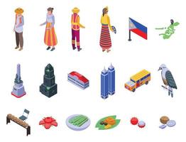 Philippines icons set isometric vector. Bohol tarsier vector