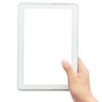 Hand holding tablet computer with screen mockup png