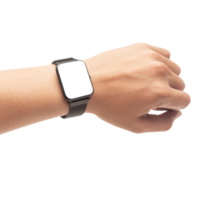 Hand wearing smart watch with screen mockup png