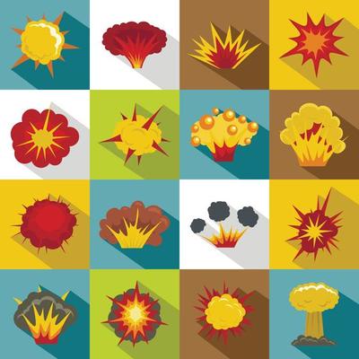 Explosion icons set, flat style