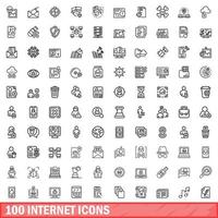 100 internet icons set, outline style vector