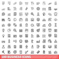 100 business icons set, outline style vector