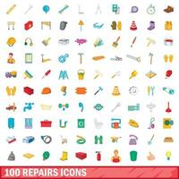 100 repairs icons set, cartoon style vector