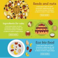 Nuts seeds food banner horizontal set, flat style vector