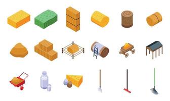 Bale of hay icons set isometric vector. Agriculture hay vector