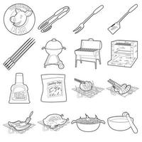 Barbecue tools icons set, outline style vector