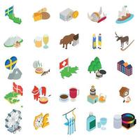 Baltic country icons set, isometric style