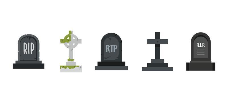 Grave icon set, flat style