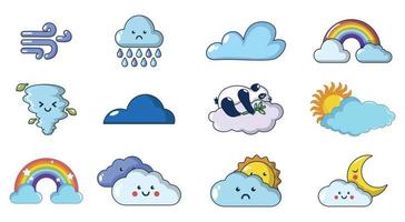 Clouds icon set, cartoon style vector