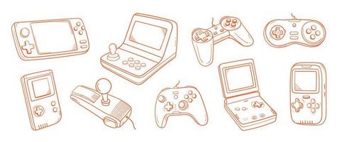 retro video game consoles outline style set vector