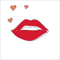 bright red lips in line art style vector