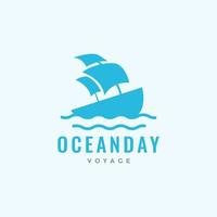 viejo barco con océano azul simple diseño de logotipo vector gráfico símbolo icono ilustración idea creativa