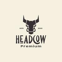 flat black head cow livestock cattle retro logo design vector graphic symbol icon illustration creative idea