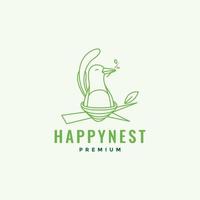 happy bird with nest branch line logo design vector graphic symbol icon illustration creative idea