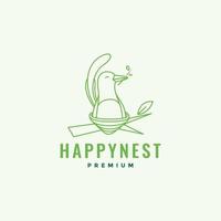 happy bird with nest branch line logo design vector graphic symbol icon illustration creative idea