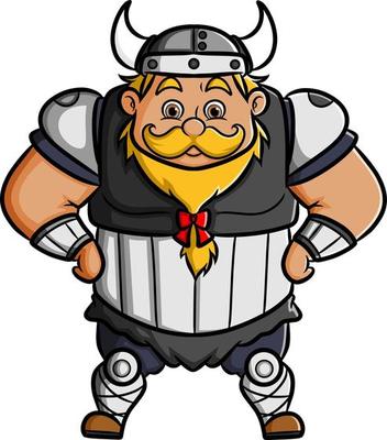 The giant boy viking is standing and welcoming
