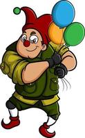 el payaso soldado sostiene los globos de colores vector