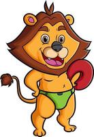 The lion swimmer is standing and holding the swimming tire vector