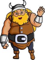 The giant boy with the viking costume is waving the hand vector