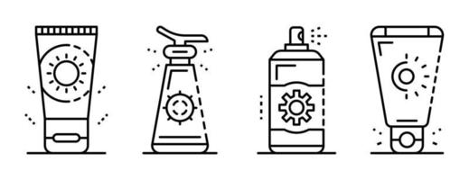 Sunscreen icon set, outline style vector