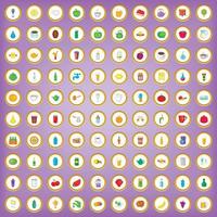 100 beverage icons set in cartoon style vector