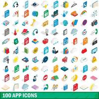 100 app icons set, isometric 3d style