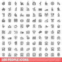 100 people icons set, outline style vector