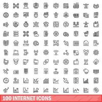 100 internet icons set, outline style vector