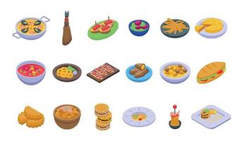 Spanish cuisine icons set isometric vector. Food cuttlefish vector