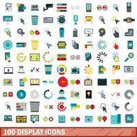 100 display icons set, flat style vector