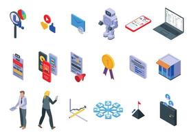 Online marketing icons set, isometric style vector